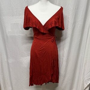 Burnt Orange Faux Wrap Dress